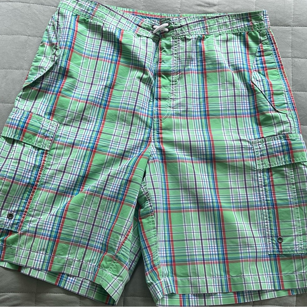 Ralph Lauren Polo Green Plaid Swim Trunks Swim Wear Size 36 - Picture 8 of 15